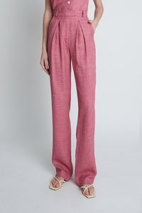 Pantalón pinzas lino rosa