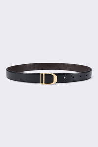 Leather reversible belt with golden buckle