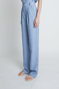 Blue Linen Creased Trousers