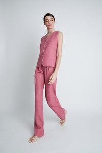 Pink Linen Straight Vest
