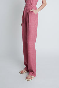 Pantalón pinzas lino rosa