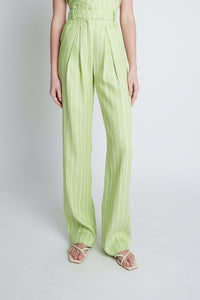 Lime Striped Creased Trousers.